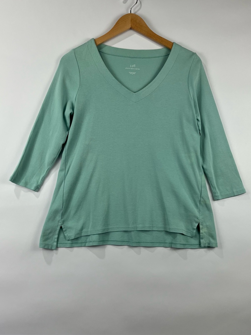 J.Jill S 100% Pima Cotton V-Neck 3/4 Sleeve Side Slit Tunic Top S
